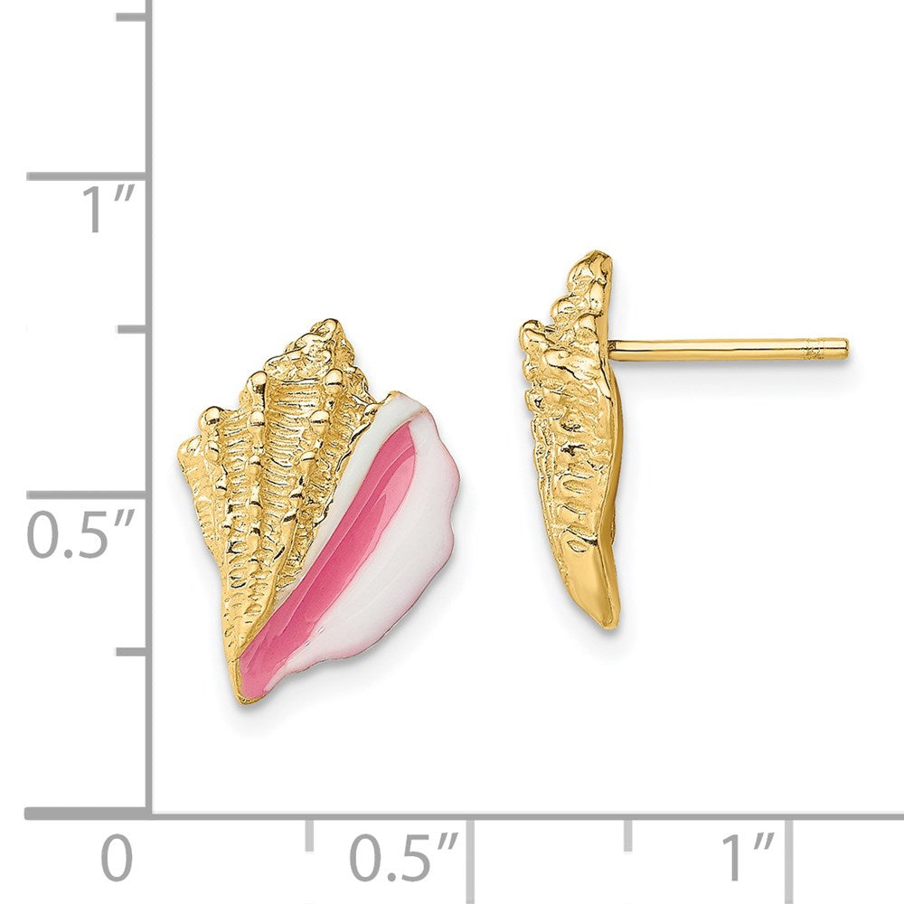 14K Gelbgold Weiß und Rosa Emaille Conch Muschel Ohrstecker
