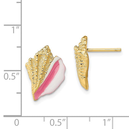 14K Gelbgold Weiß und Rosa Emaille Conch Muschel Ohrstecker