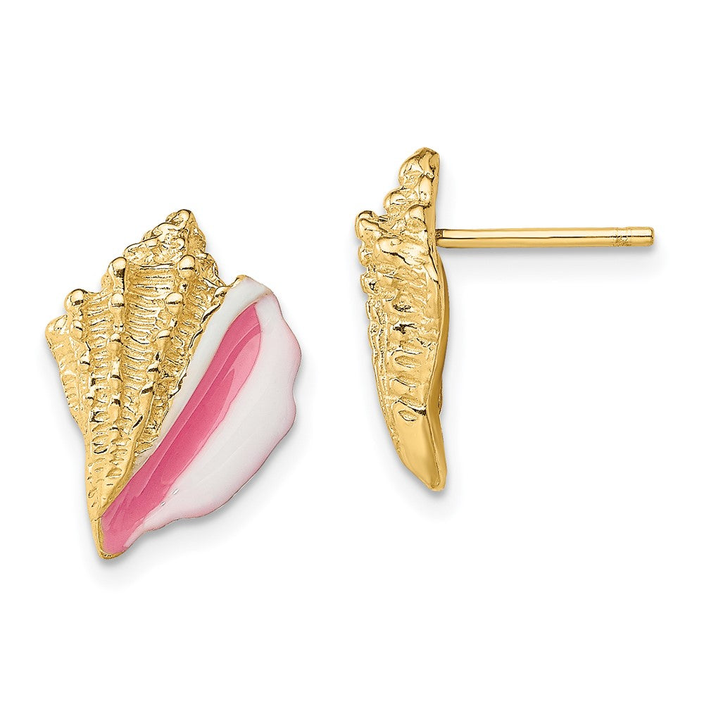 14K Gelbgold Weiß und Rosa Emaille Conch Muschel Ohrstecker