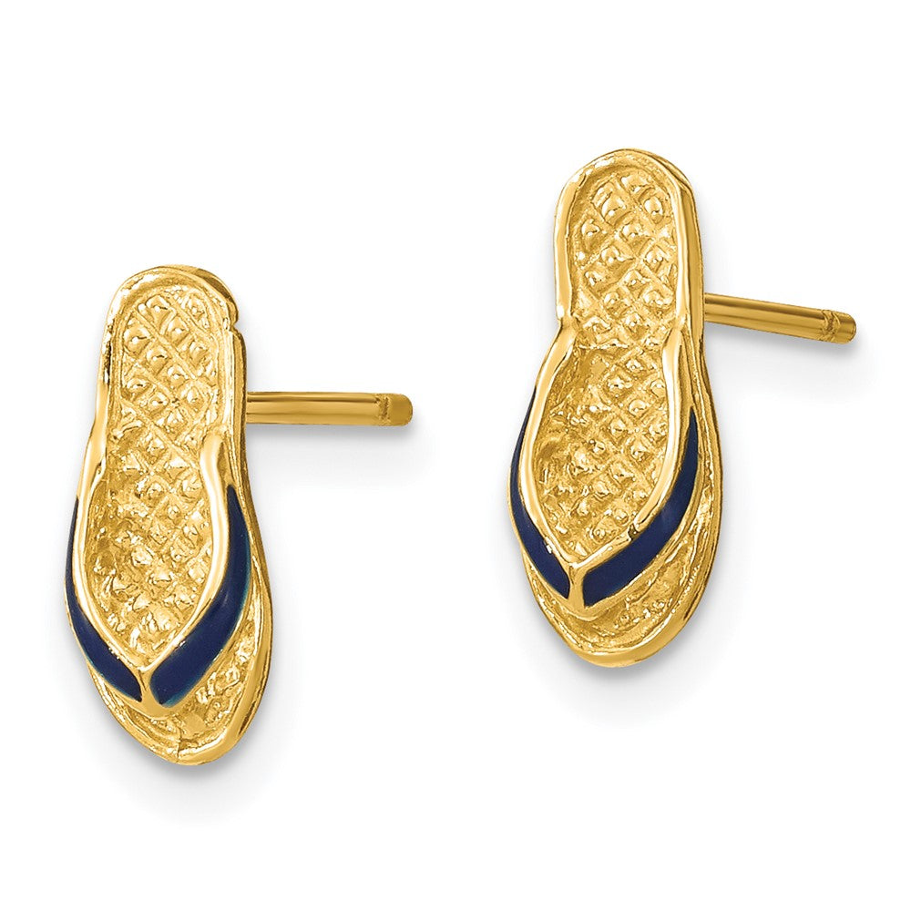 14K Gelbgold 3d mit Blau Emaille Einfach Flip-flop Ohrstecker