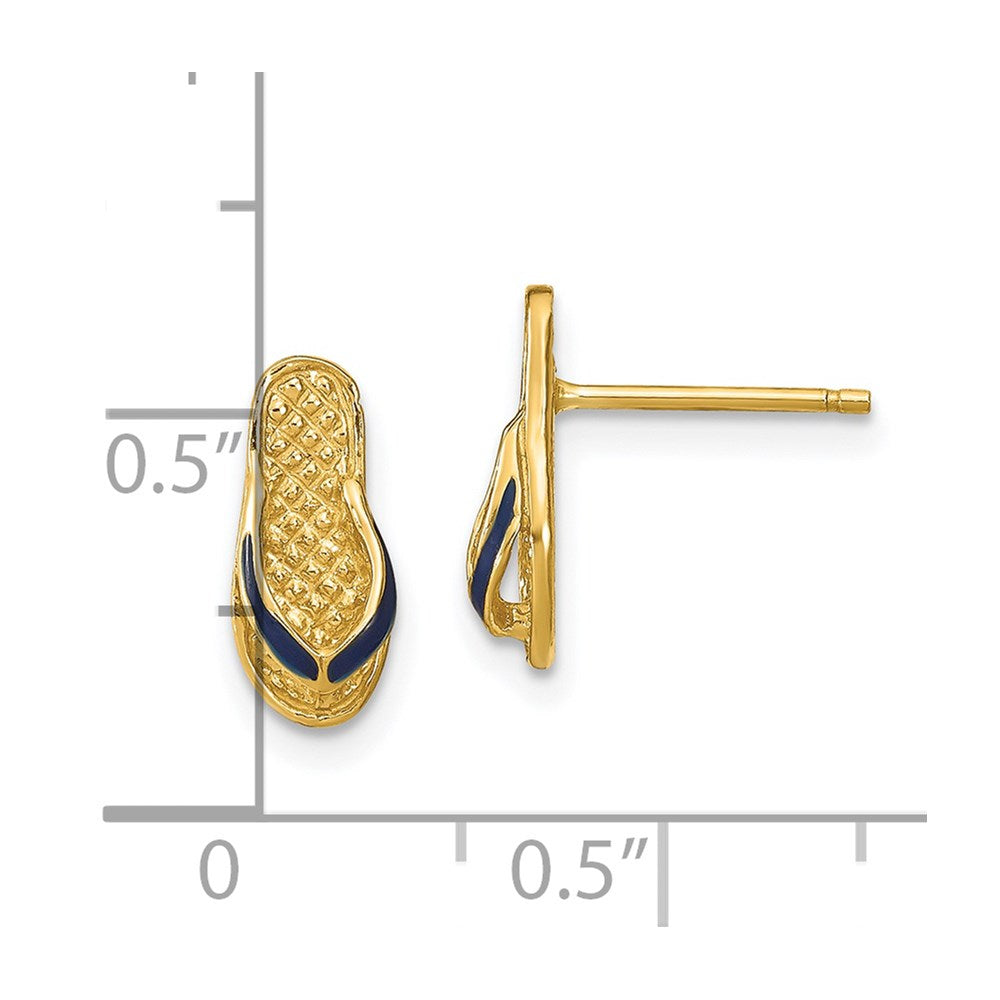 14K Gelbgold 3d mit Blau Emaille Einfach Flip-flop Ohrstecker