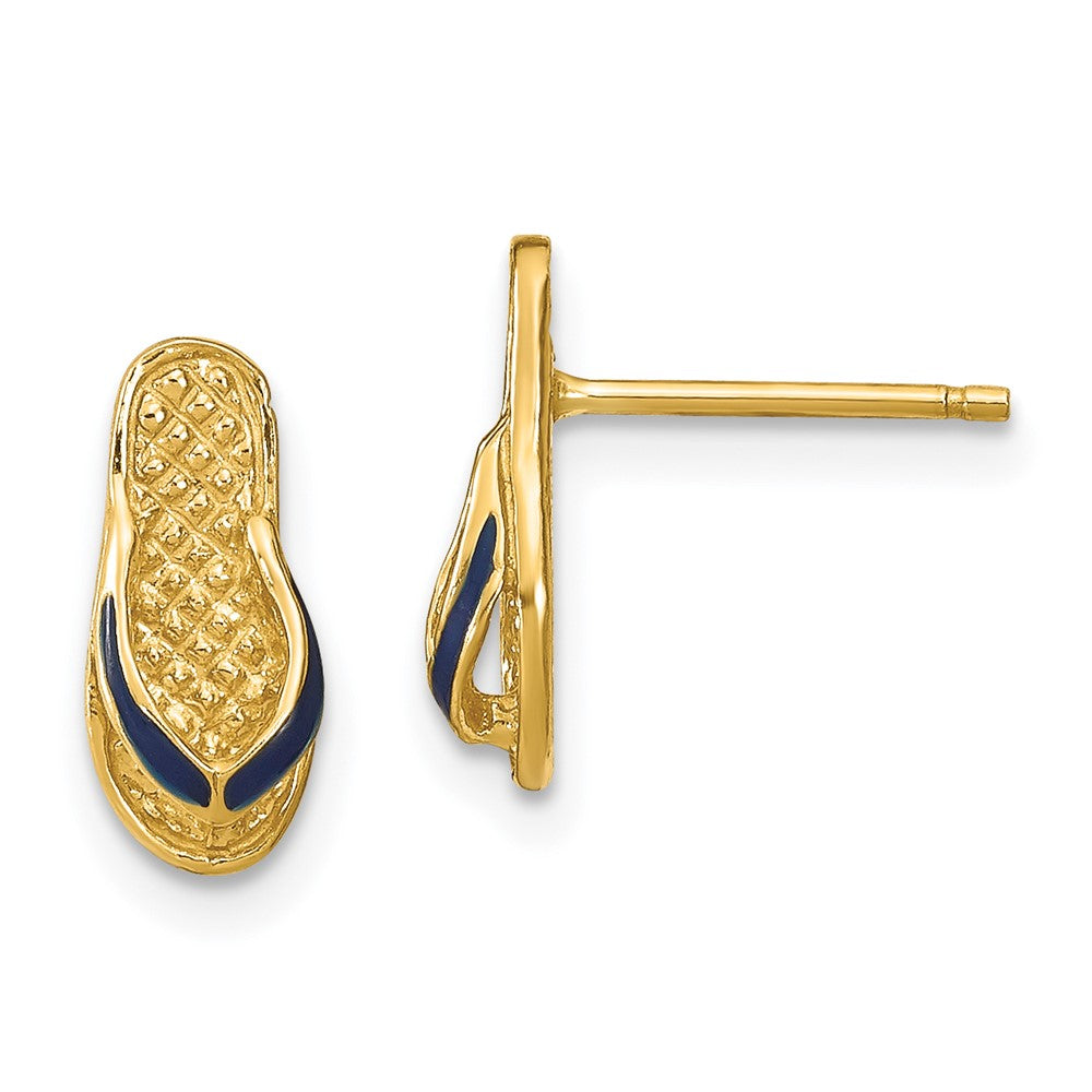 14K Gelbgold 3d mit Blau Emaille Einfach Flip-flop Ohrstecker