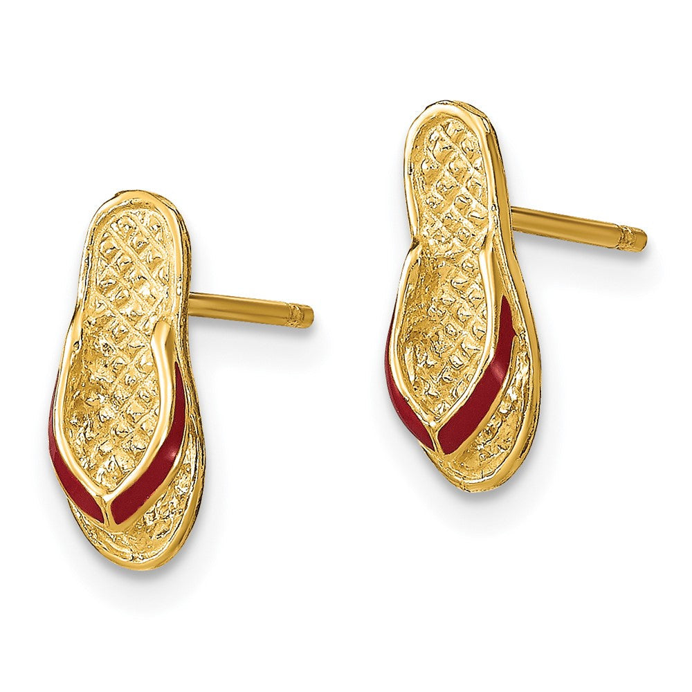 14K Gelbgold 3d mit Fuschia Emaille Einfach Flip-flop Ohrstecker
