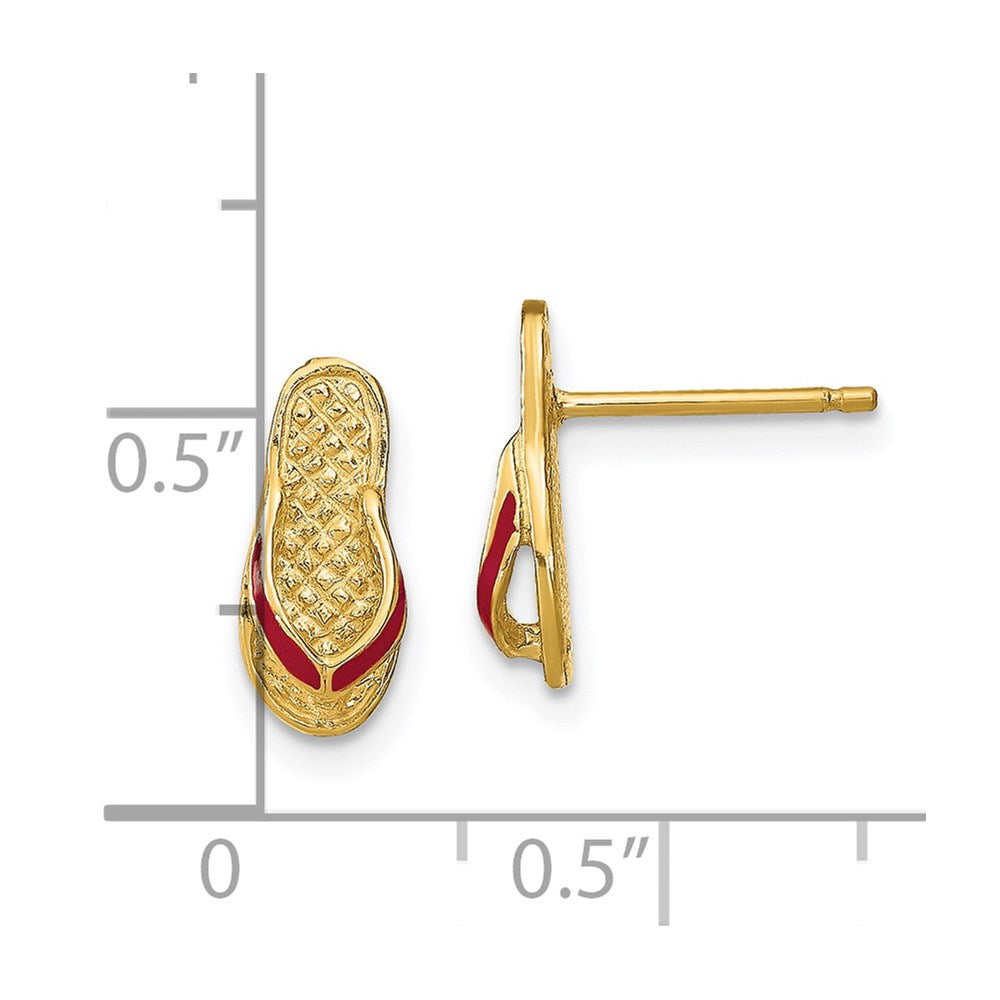 14K Gelbgold 3d mit Fuschia Emaille Einfach Flip-flop Ohrstecker