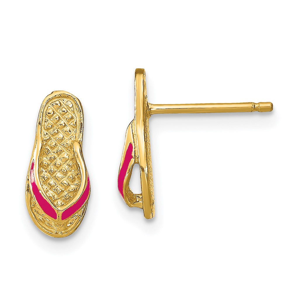 14K Gelbgold 3d mit Fuschia Emaille Einfach Flip-flop Ohrstecker