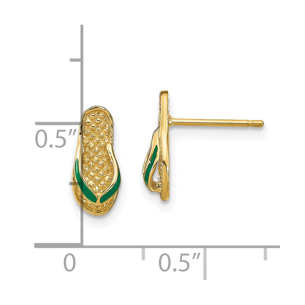 14K Gelbgold 3d mit Grün Emaille Flip-flop Ohrringe