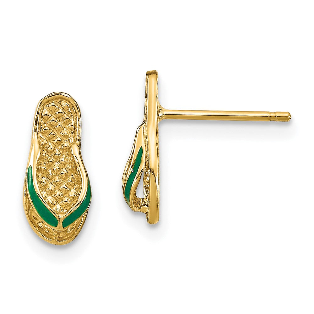 14K Gelbgold 3d mit Grün Emaille Flip-flop Ohrringe