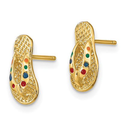 14K Gelbgold 3d mit Mehrfarbig Emaille Flip-flop Ohrringe