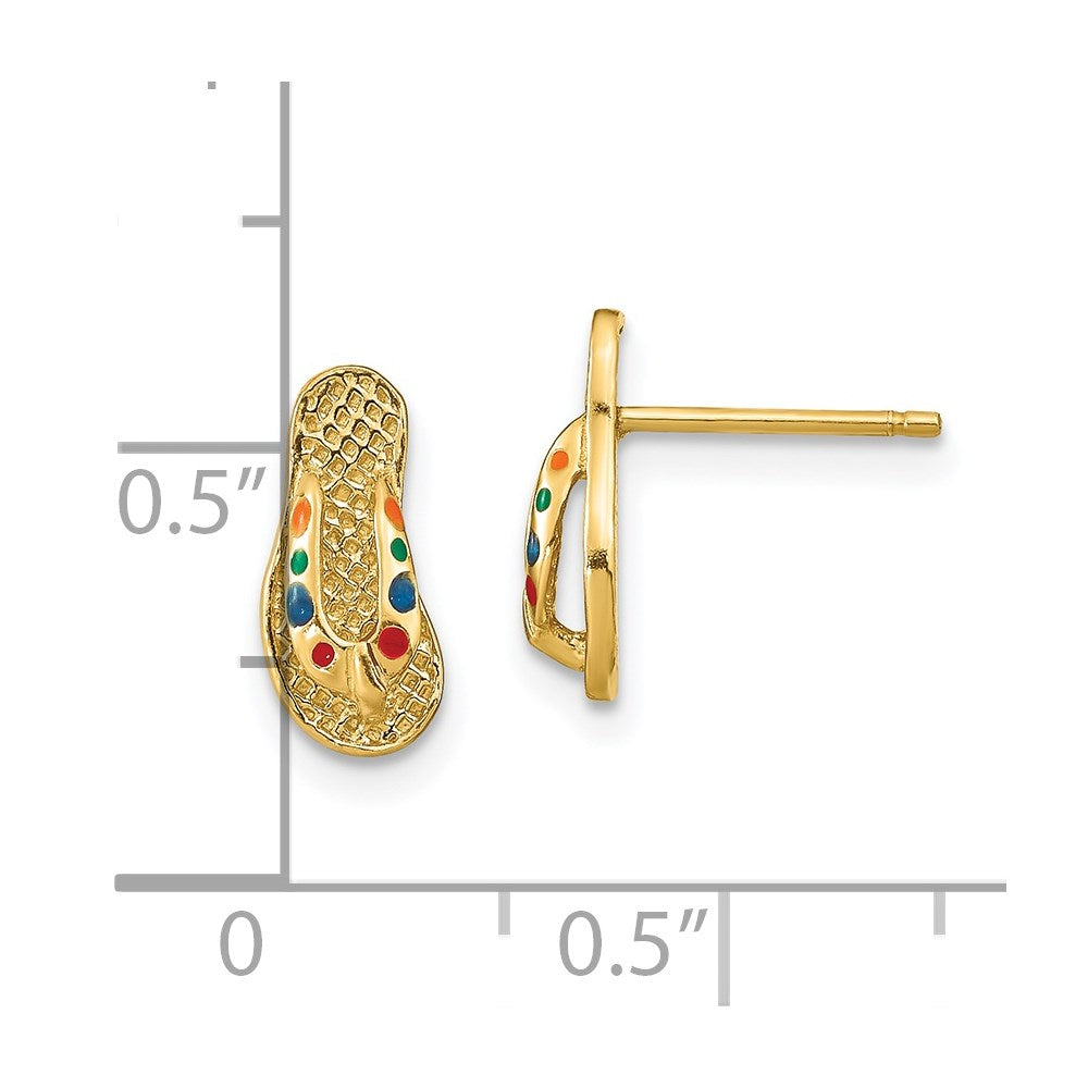 14K Gelbgold 3d mit Mehrfarbig Emaille Flip-flop Ohrringe
