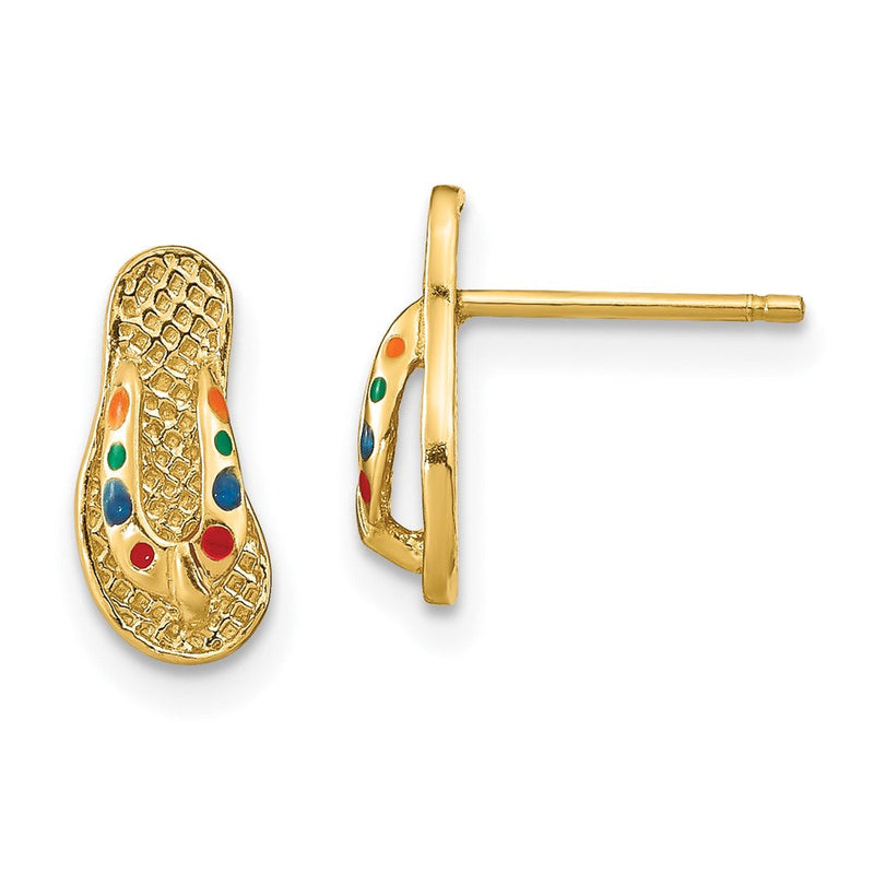 14K Gelbgold 3d mit Mehrfarbig Emaille Flip-flop Ohrringe