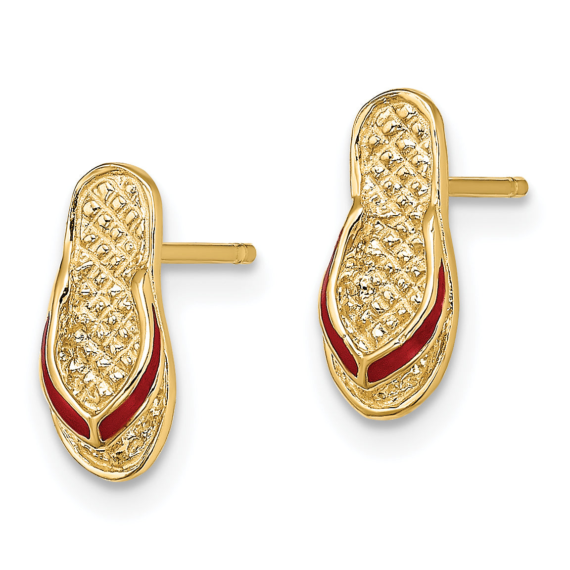 14K Gelbgold 3d Rot Emaille Flip-flop Ohrstecker
