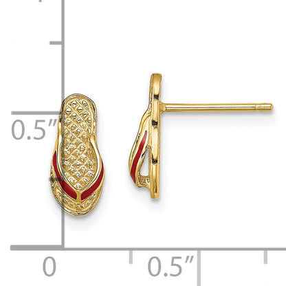 14K Gelbgold 3d Rot Emaille Flip-flop Ohrstecker