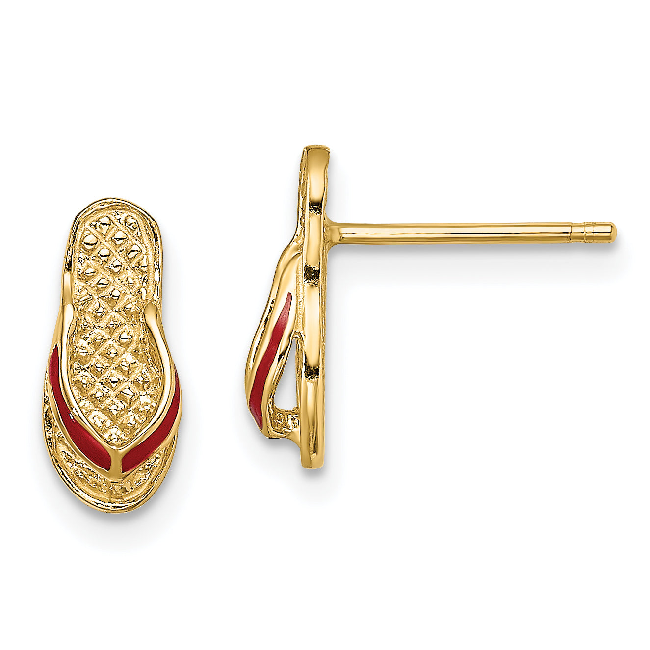 14K Gelbgold 3d Rot Emaille Flip-flop Ohrstecker