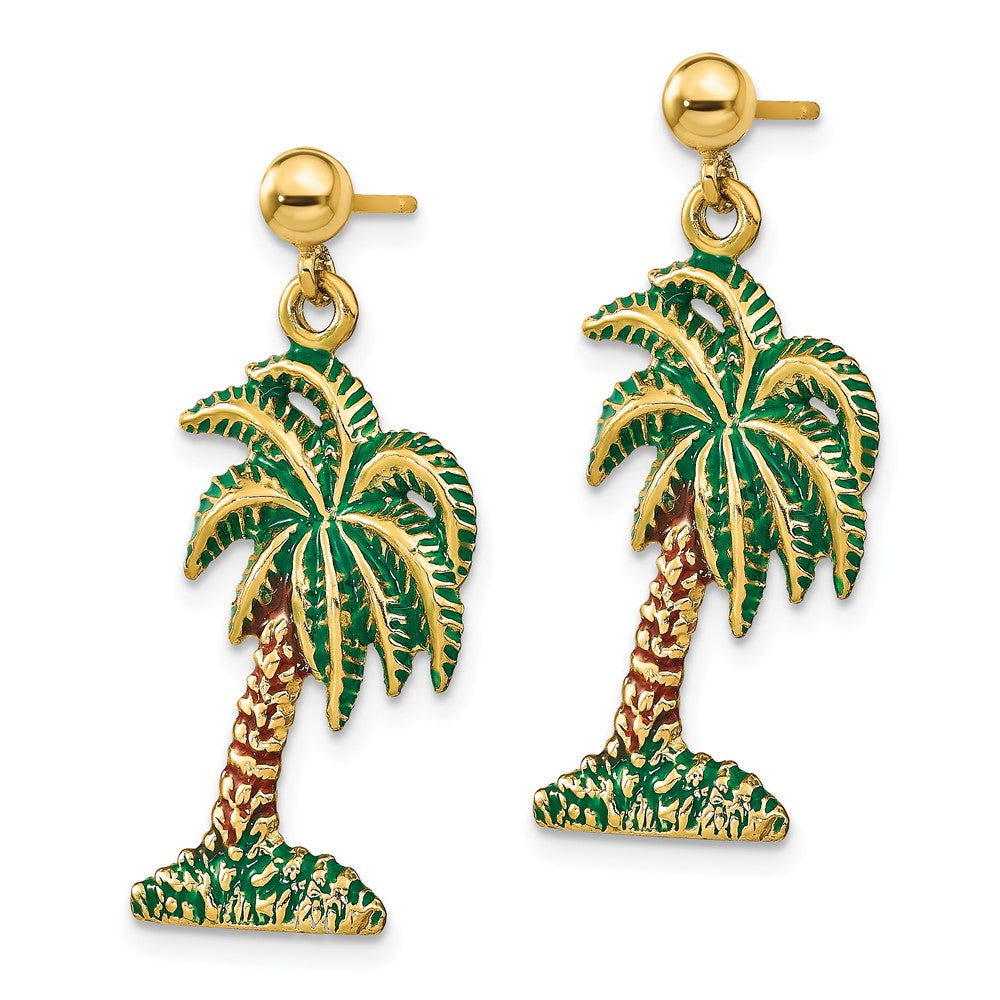 14K Gelbgold mit Emaille Palme Baum Ohrhänger