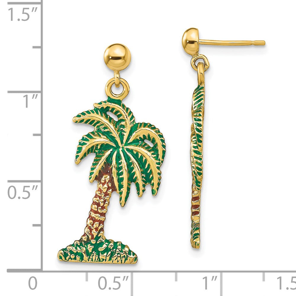 14K Gelbgold mit Emaille Palme Baum Ohrhänger