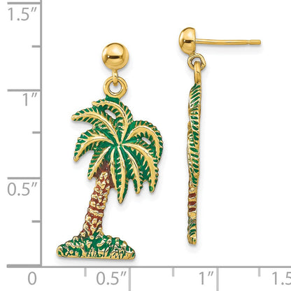 14K Gelbgold mit Emaille Palme Baum Ohrhänger