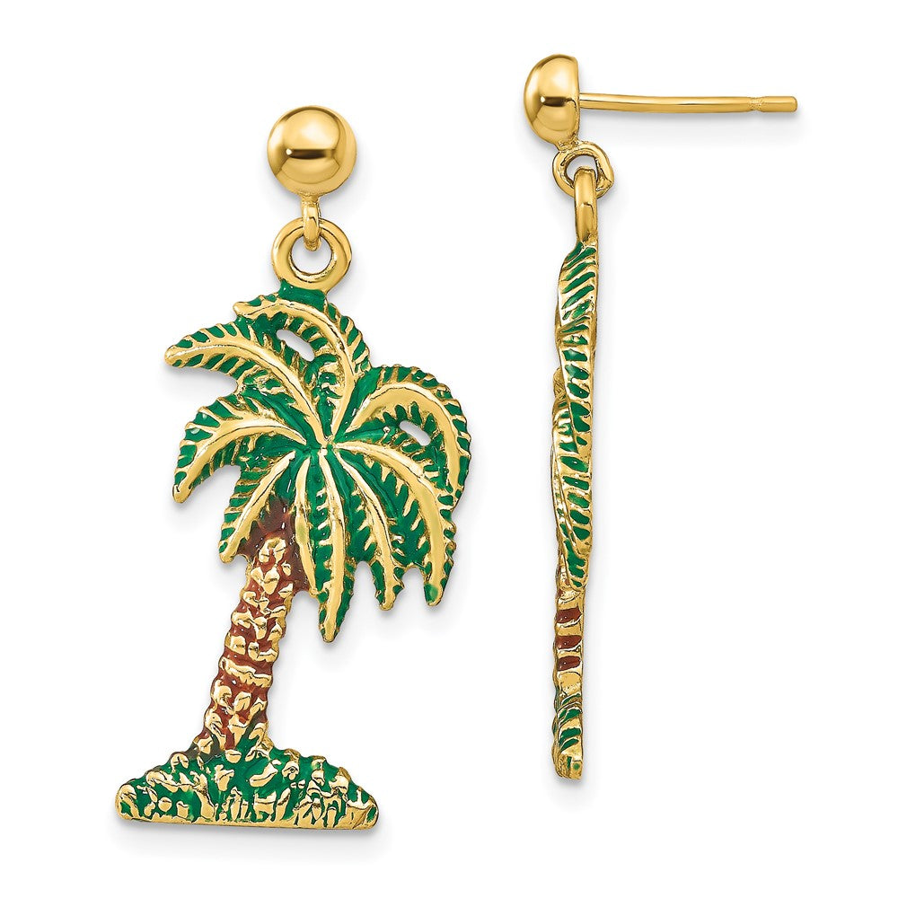 14K Gelbgold mit Emaille Palme Baum Ohrhänger