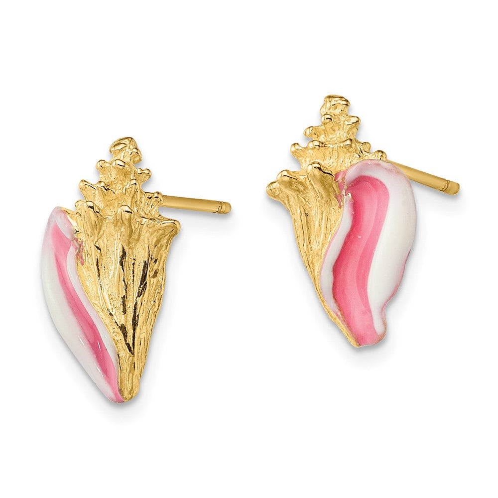 14K Gelbgold Weiß und Rosa Emaille Conch Muschel Ohrstecker