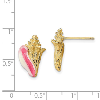 14K Gelbgold Weiß und Rosa Emaille Conch Muschel Ohrstecker