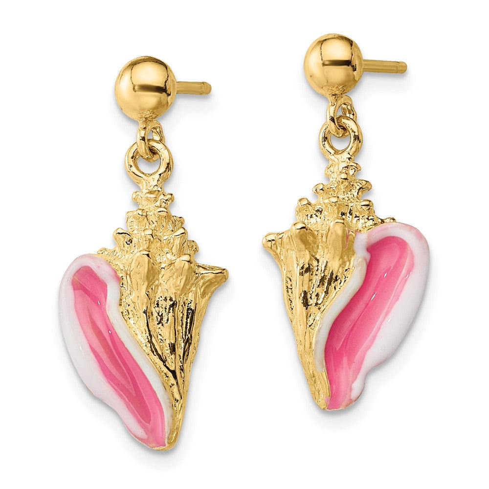 14K Gelbgold Weiß und Rosa Emaille Conch Muschel Ohrhänger