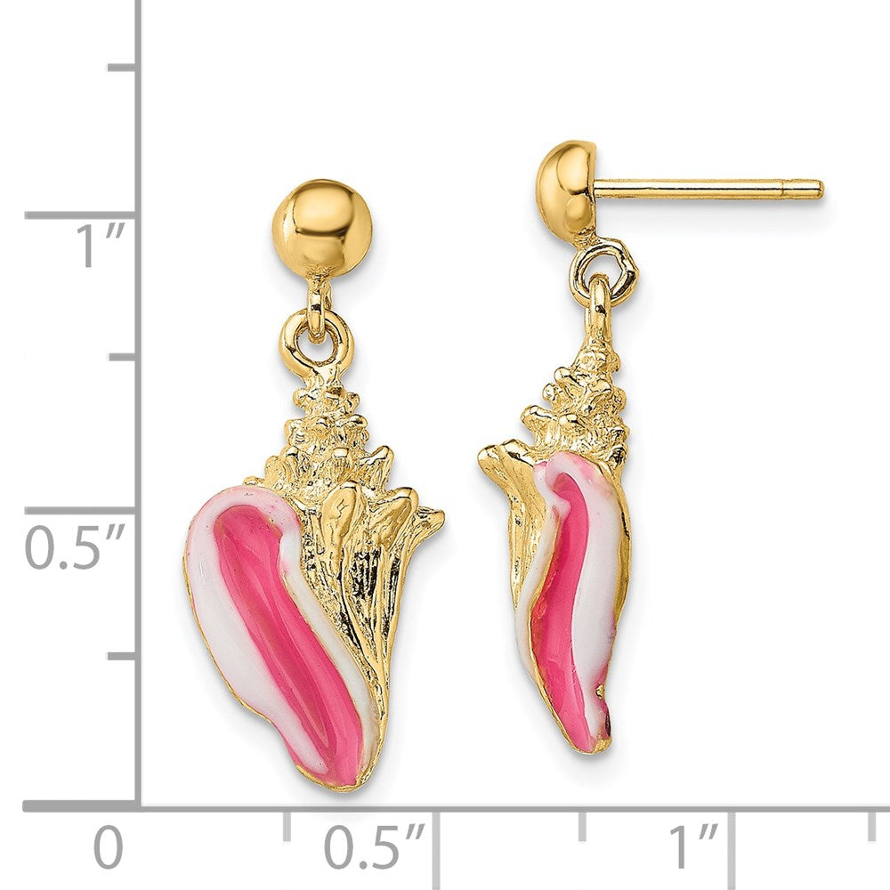 14K Gelbgold Weiß und Rosa Emaille Conch Muschel Ohrhänger