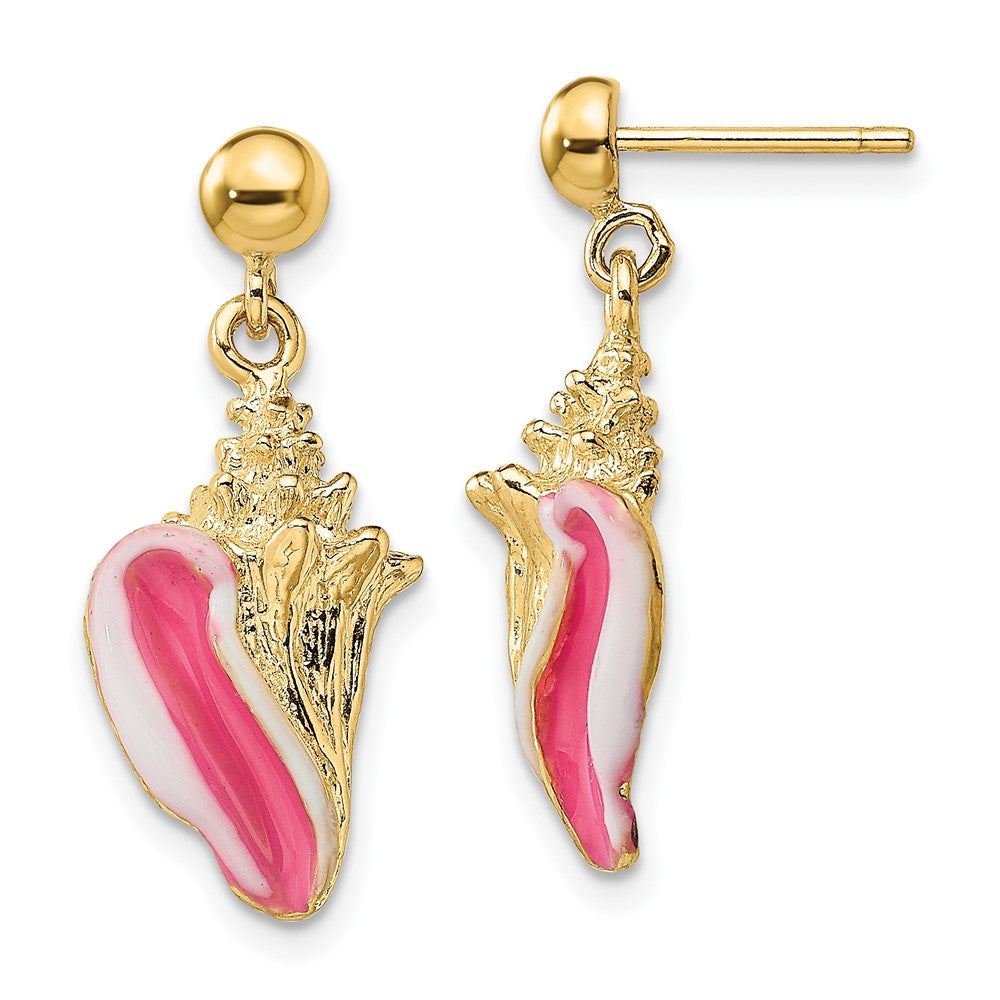 14K Gelbgold Weiß und Rosa Emaille Conch Muschel Ohrhänger