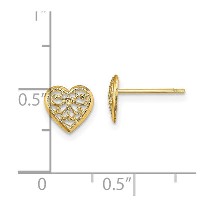14K Gelbgold Filigran Herz Ohrstecker
