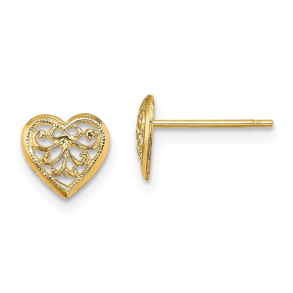 14K Gelbgold Filigran Herz Ohrstecker