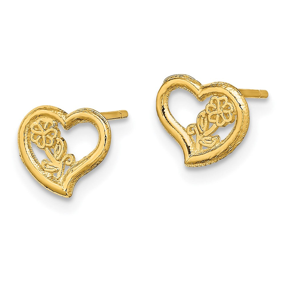 14K Gelbgold Offen Herz mit Blume Ohrstecker