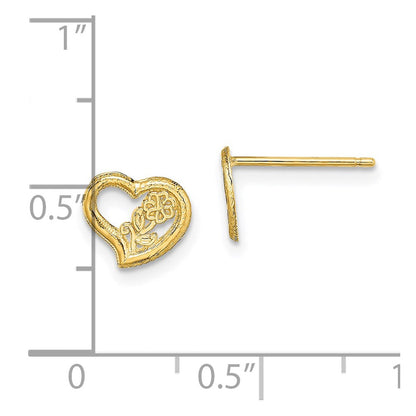 14K Gelbgold Offen Herz mit Blume Ohrstecker