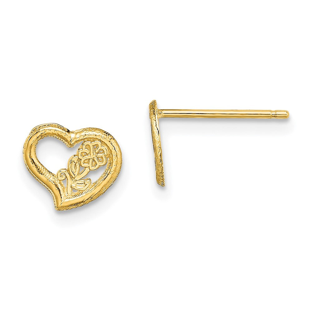 14K Gelbgold Offen Herz mit Blume Ohrstecker