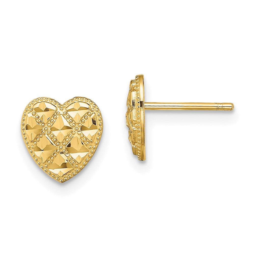 14K Gelbgold Kreuz-cross mit Diamantiert Herz Ohrstecker