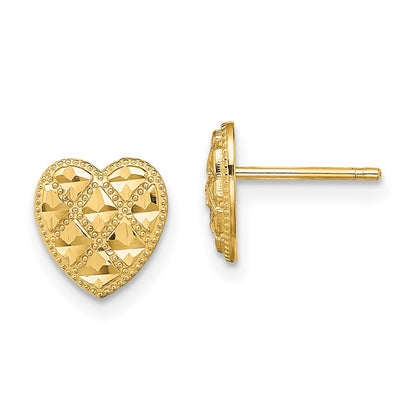 14K Gelbgold Kreuz-cross mit Diamantiert Herz Ohrstecker