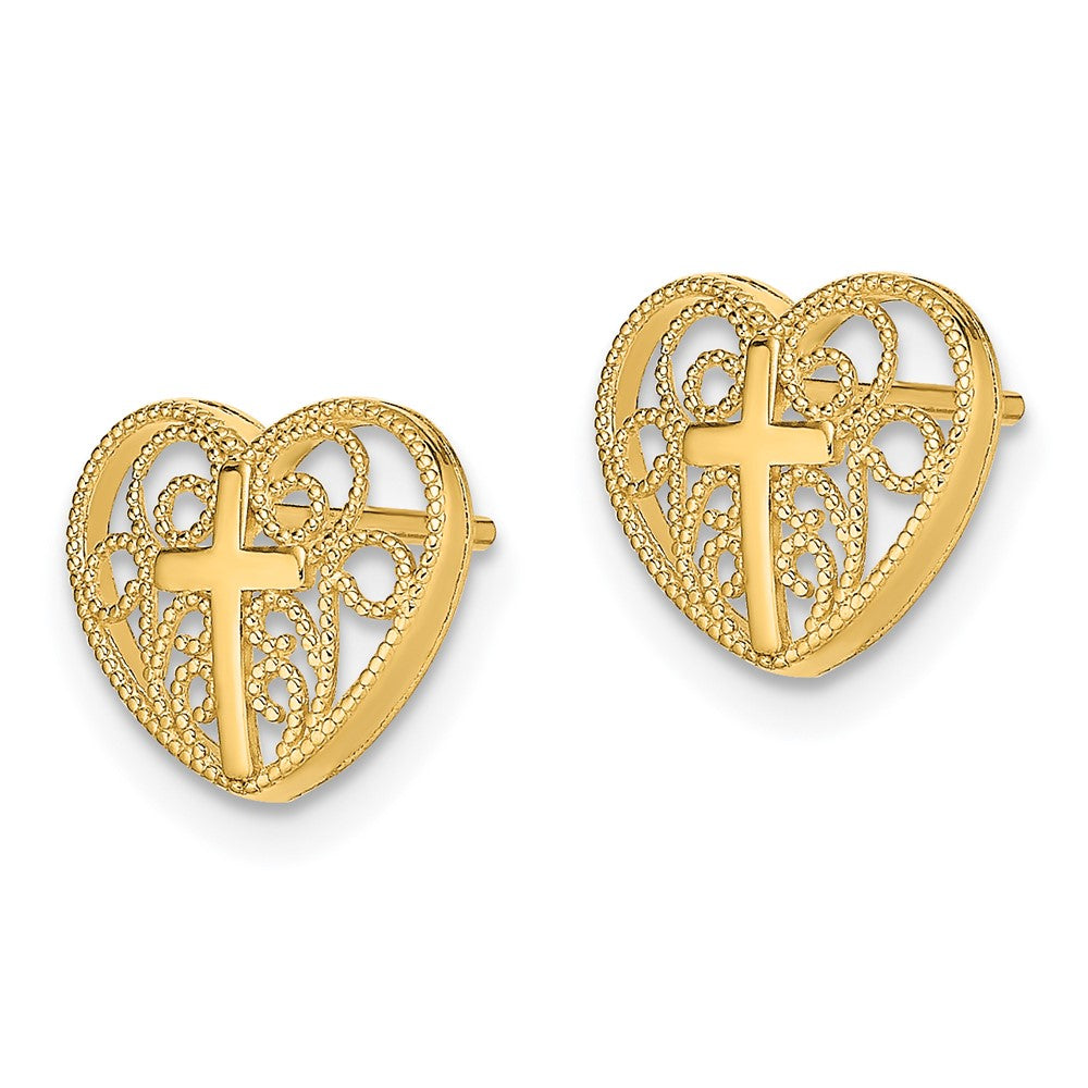 14K Gelbgold Herz mit Kreuz Ohrstecker