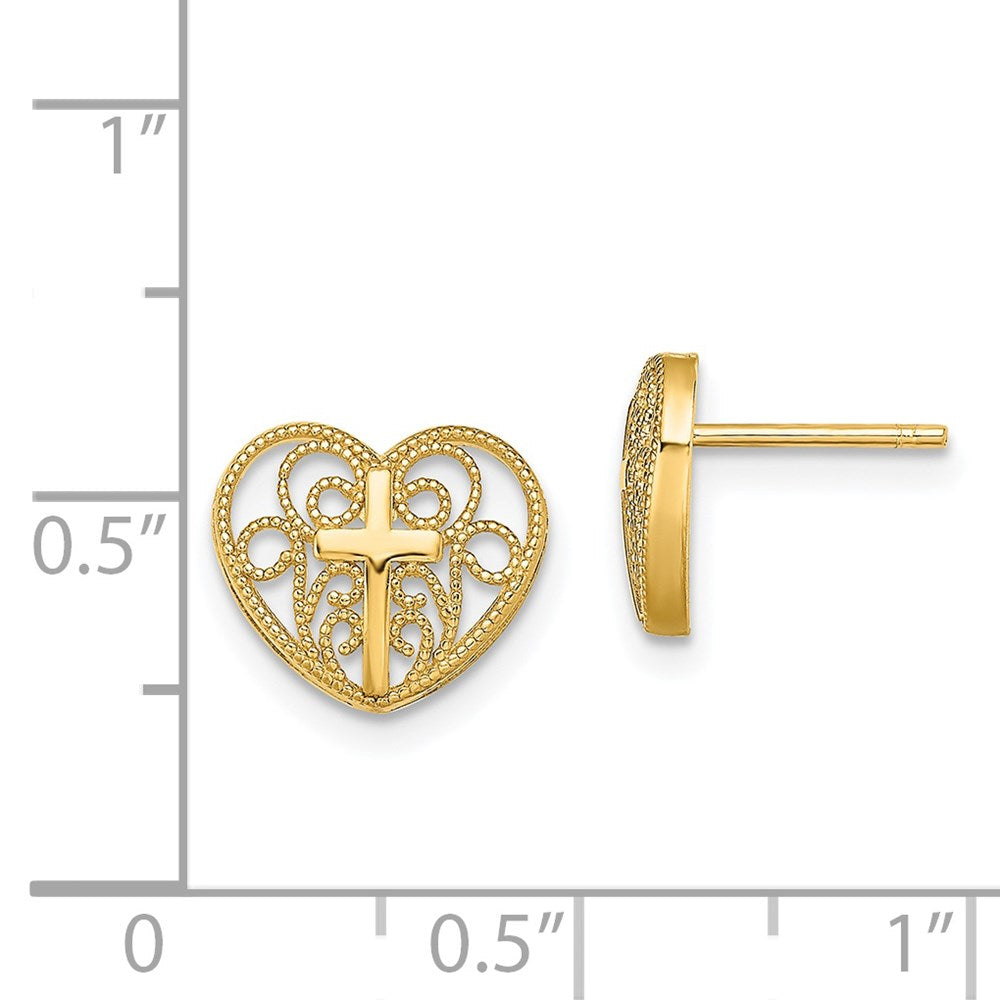 14K Gelbgold Herz mit Kreuz Ohrstecker