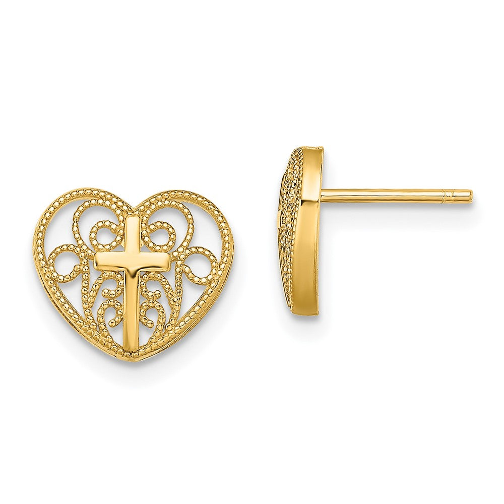 14K Gelbgold Herz mit Kreuz Ohrstecker