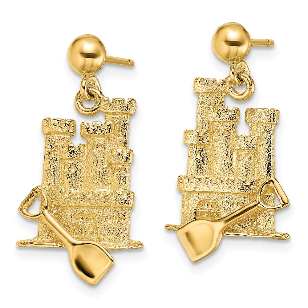 14K Gelbgold 3-d mit Shovel Sand Schloss Ohrhänger