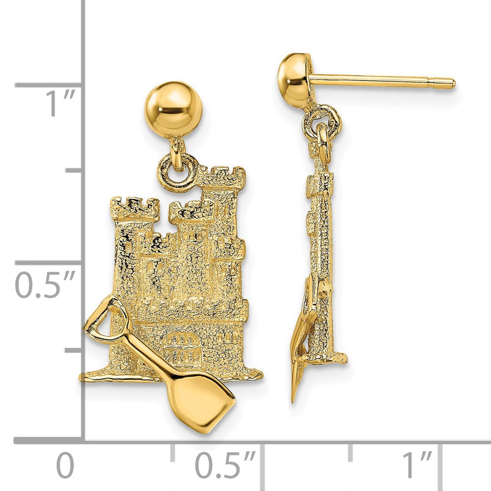 14K Gelbgold 3-d mit Shovel Sand Schloss Ohrhänger