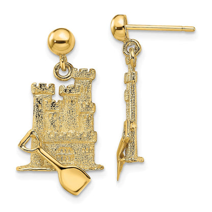 14K Gelbgold 3-d mit Shovel Sand Schloss Ohrhänger