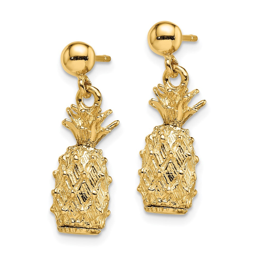 14K Gelbgold 3-d Pineapple Hängend Ohrstecker