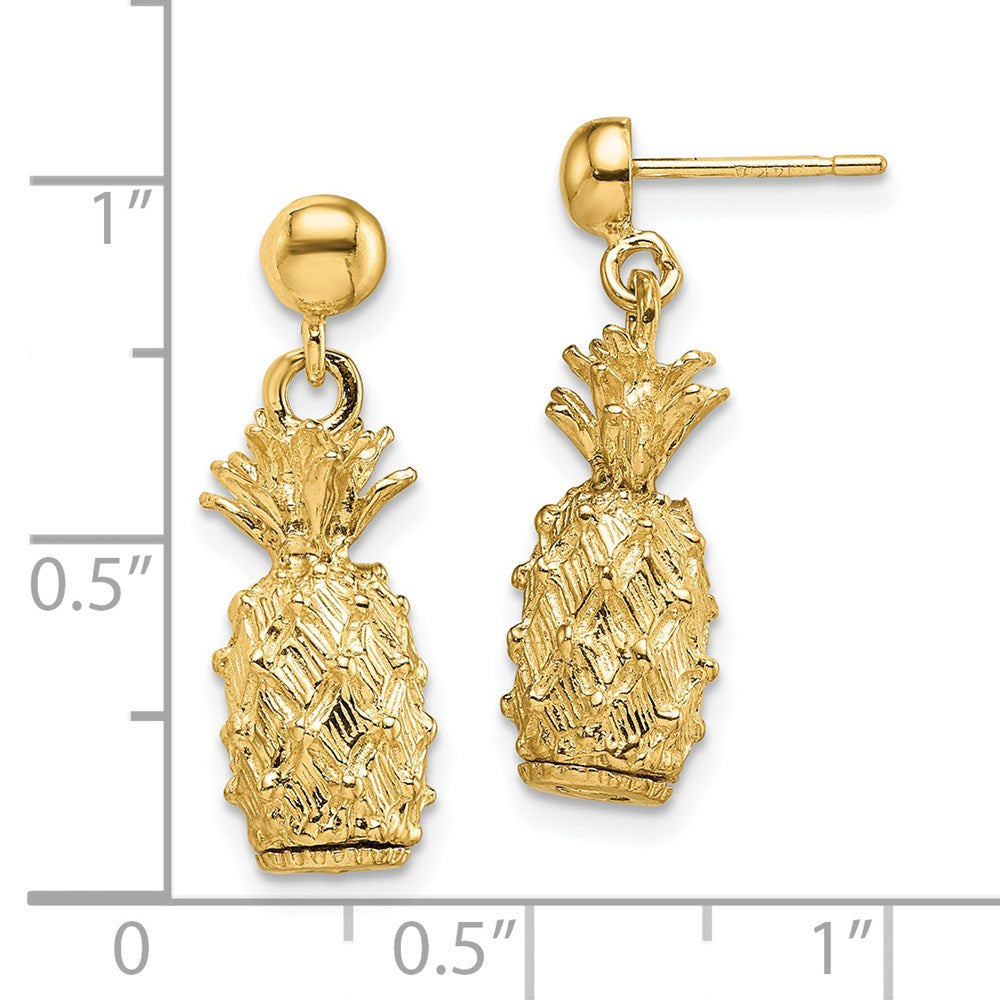 14K Gelbgold 3-d Pineapple Hängend Ohrstecker