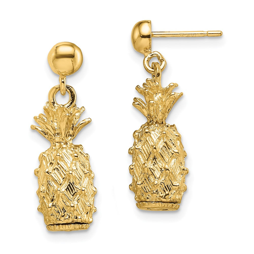 14K Gelbgold 3-d Pineapple Hängend Ohrstecker