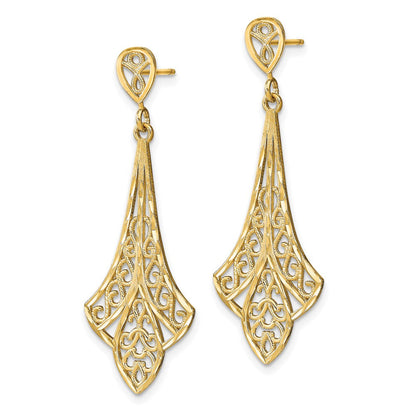 14K Gelbgold Diamantiert Filigran Hängend Ohrstecker