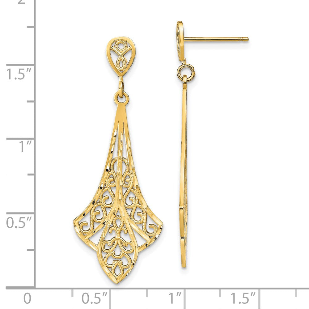 14K Gelbgold Diamantiert Filigran Hängend Ohrstecker