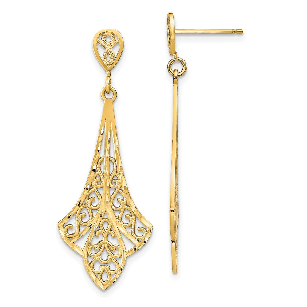 14K Gelbgold Diamantiert Filigran Hängend Ohrstecker