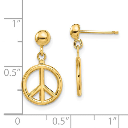 14K Gelbgold 3-d Poliert Frieden Symbol Ohrhänger