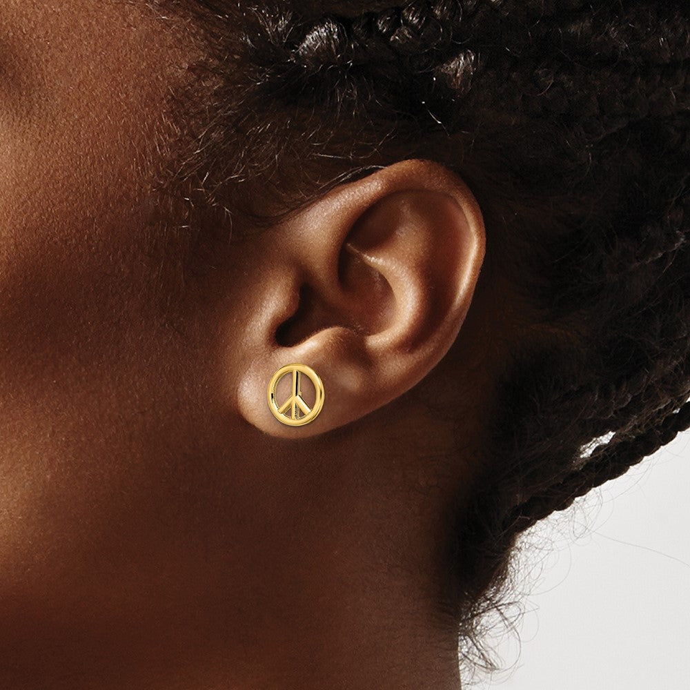 14K Gelbgold Polierte Peace-Symbol Ohrstecker