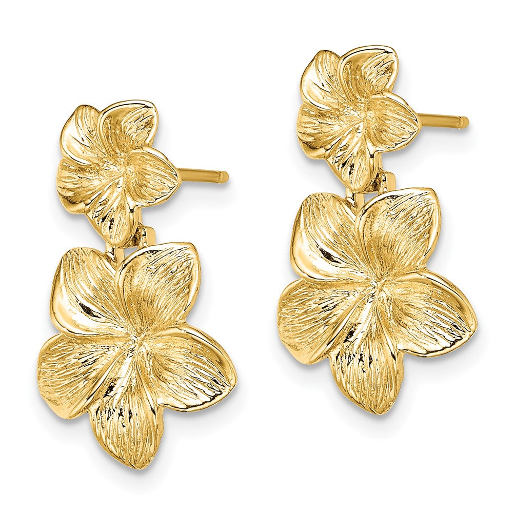 14K Gelbgold Doppelt Plumeria Blume Stecker Ohrhänger