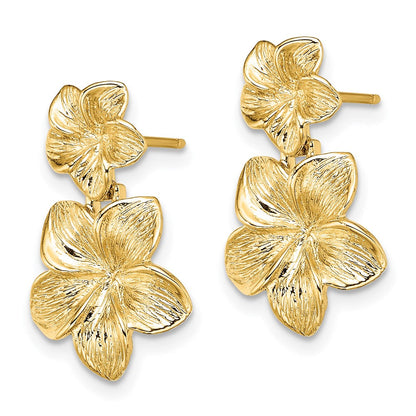 14K Gelbgold Doppelt Plumeria Blume Stecker Ohrhänger