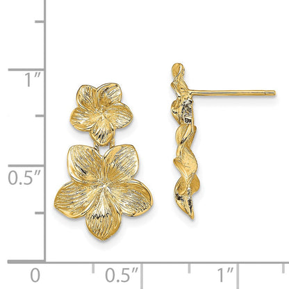 14K Gelbgold Doppelt Plumeria Blume Stecker Ohrhänger